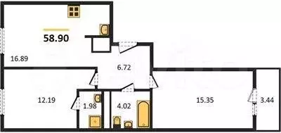 2-к. квартира, 58,9 м, 5/6 эт. - Фото 1