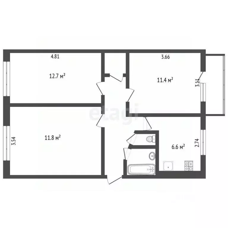 3-к кв. Московская область, Лыткарино 3-й мкр, 3А кв-л, 17 (58.7 м) - Фото 0