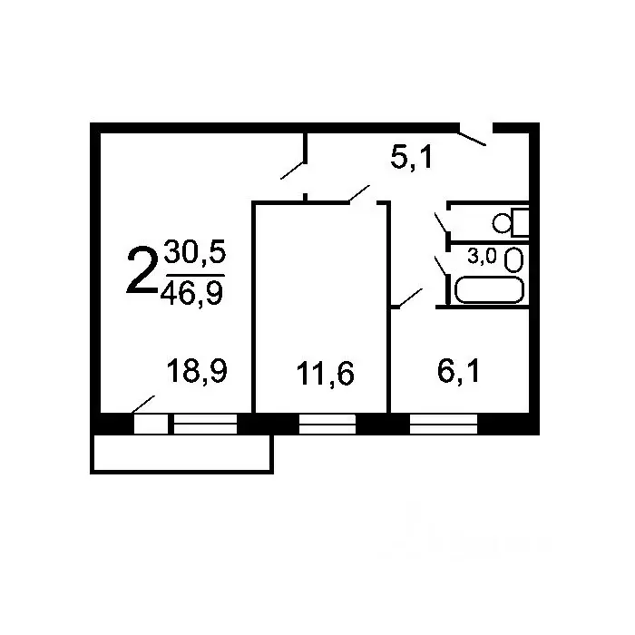 2-к кв. Москва ул. Академика Скрябина, 18 (48.0 м) - Фото 2