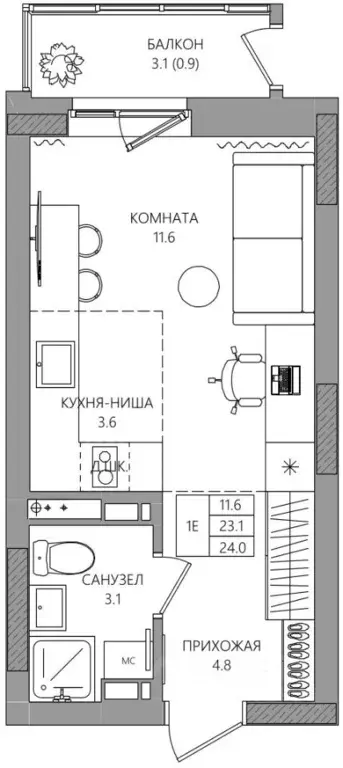 Студия Пермский край, Пермь Парковый просп., 36В (24.0 м) - Фото 0