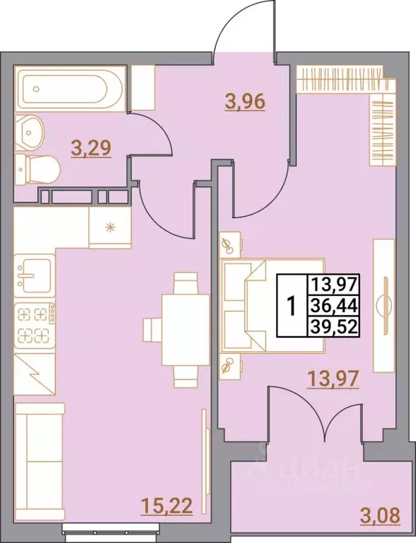 1-к кв. Волгоградская область, Волгоград Удмуртская ул., 75 (39.52 м) - Фото 0
