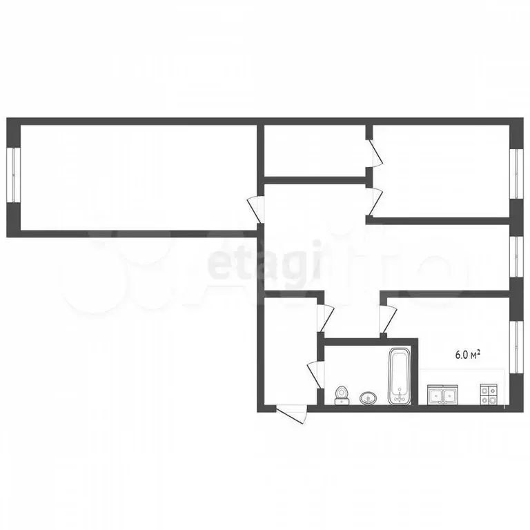 3-к. квартира, 59 м, 4/5 эт. - Фото 0