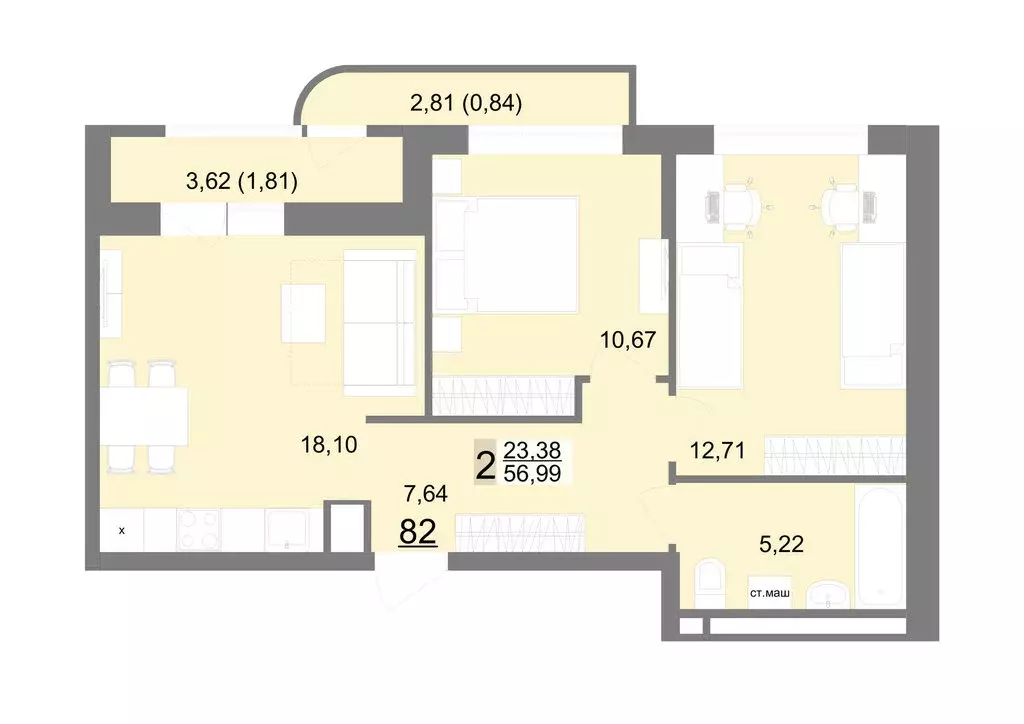 2-комнатная квартира: Екатеринбург, Тенистая улица, 8с4 (56.99 м) - Фото 0
