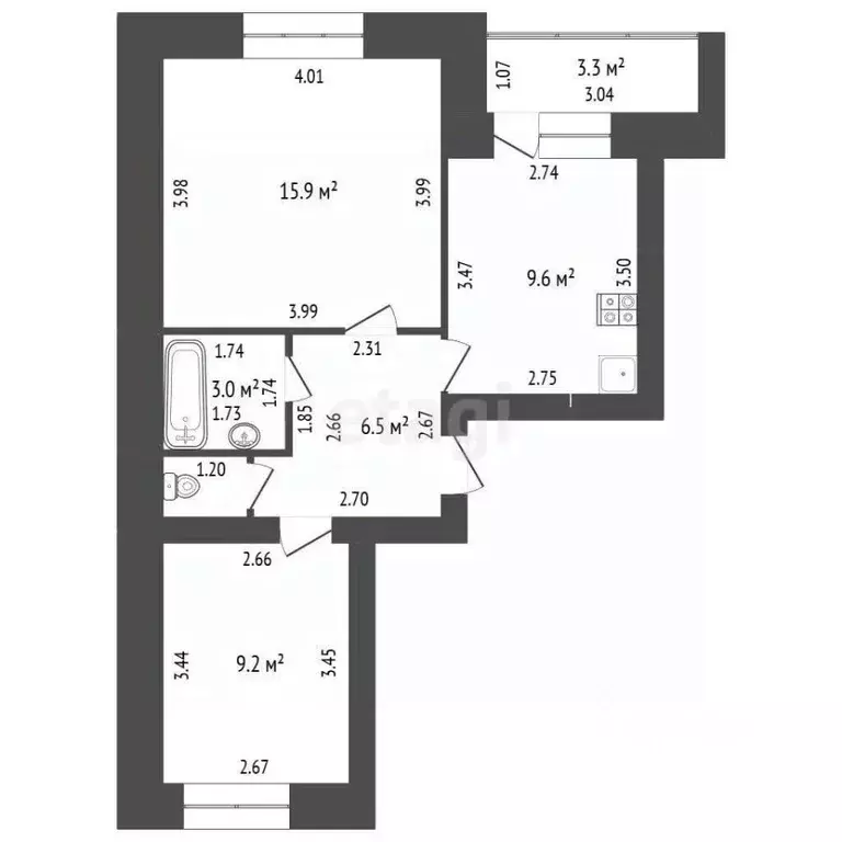 2-к кв. Тамбовская область, Тамбов ул. Киквидзе, 75Д (45.2 м) - Фото 2