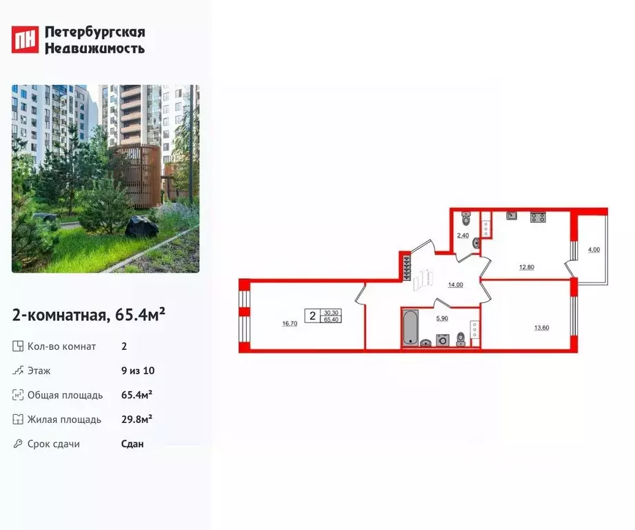 2-к кв. Санкт-Петербург Манчестерская ул., 5к1 (65.4 м) - Фото 0