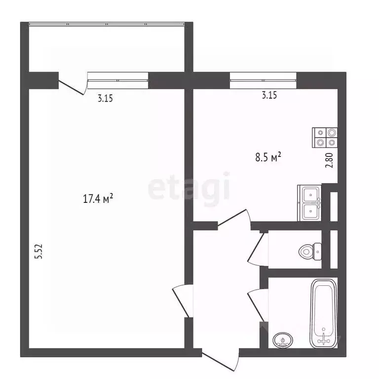 1-к кв. Крым, Симферополь ул. Маршала Жукова (34.4 м) - Фото 2