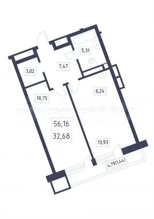 2-к. квартира, 56,2 м, 9/9 эт. - Фото 1