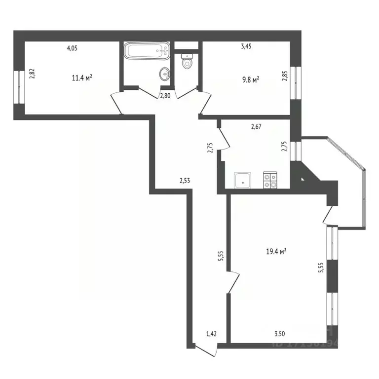 3-к кв. Тюменская область, Тюмень ул. Николая Чаплина, 117 (70.1 м) - Фото 1