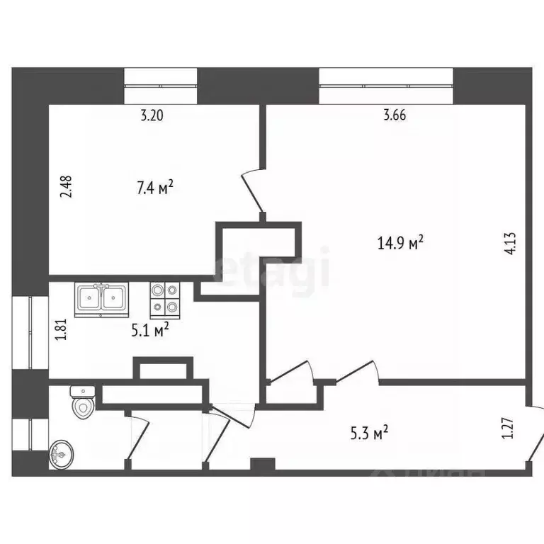 2-к кв. Вологодская область, пос. Дубровское, д. Обухово 1 (34.9 м) - Фото 2