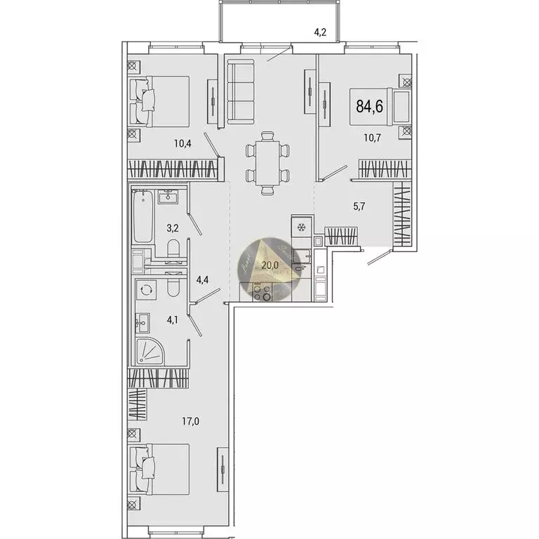3-комнатная квартира: Санкт-Петербург, набережная реки Каменки, 3к3 ... - Фото 0