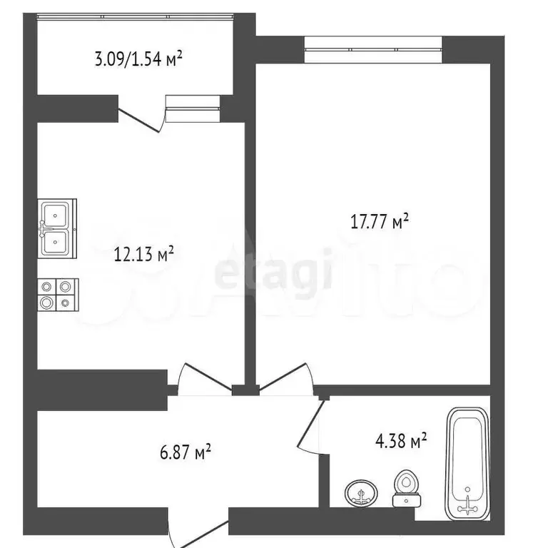 1-к. квартира, 42,7 м, 11/13 эт. - Фото 1