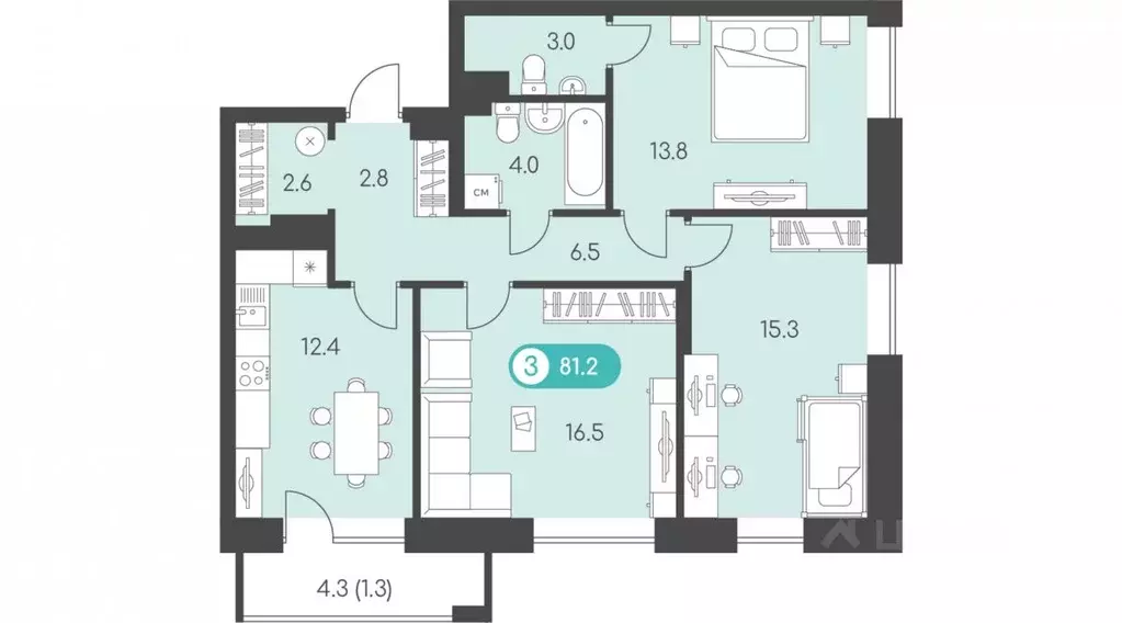 3-к кв. Удмуртия, Ижевск Воткинское ш., 53 (81.2 м) - Фото 2