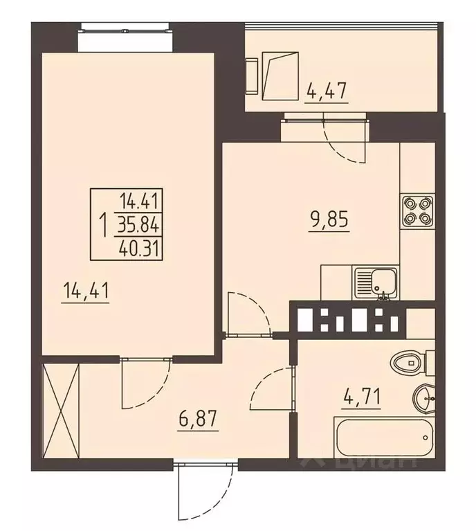 1-к кв. Иркутская область, Иркутск ул. Рылеева (40.31 м) - Фото 0