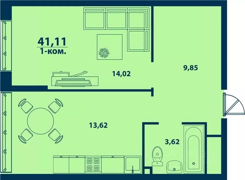 1-к кв. Башкортостан, Уфа ул. Ивана Спатара, 14 (41.11 м) - Фото 0