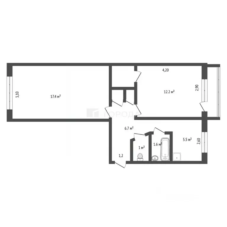 2-к кв. Кемеровская область, Мыски ул. Мира, 28 (47.1 м) - Фото 2