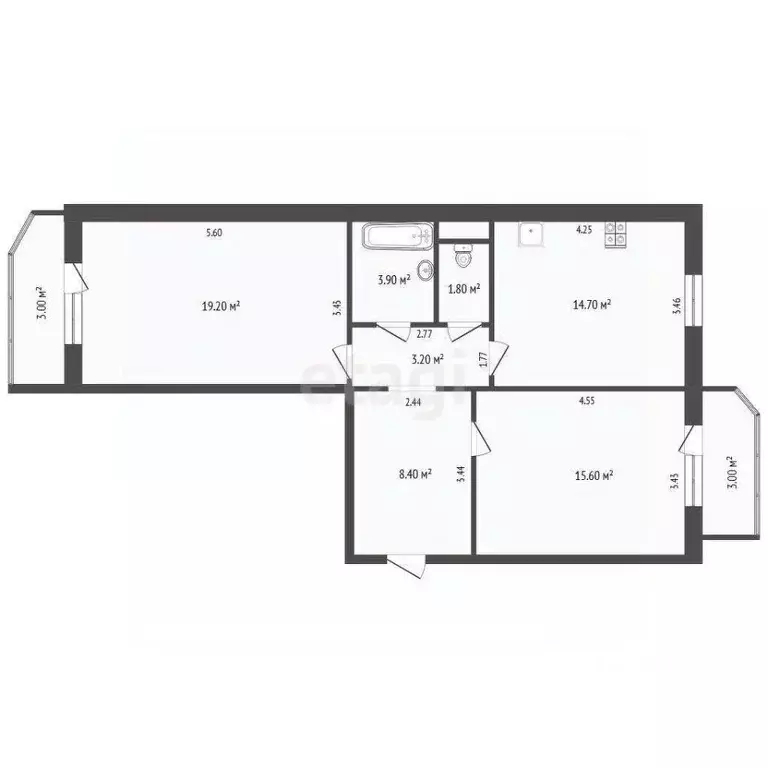 2-к кв. Тюменская область, Тюмень ул. Пермякова, 82к1 (66.8 м) - Фото 1