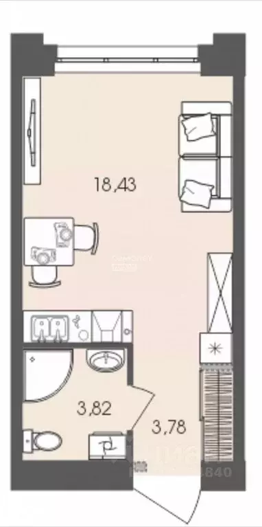 Студия Иркутская область, Иркутск Майская ул., 34 (26.8 м) - Фото 0