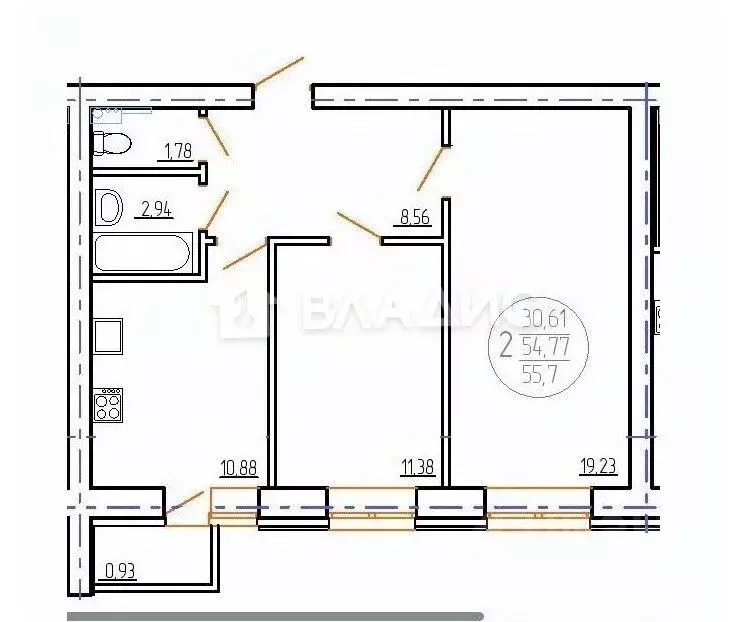2-к кв. Башкортостан, Уфа ул. Геологов, 53 (55.2 м) - Фото 1