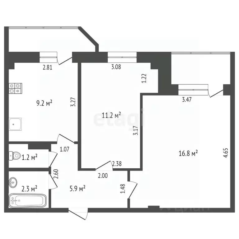 2-к кв. Ямало-Ненецкий АО, Новый Уренгой Сибирская ул., 81 (46.6 м) - Фото 2