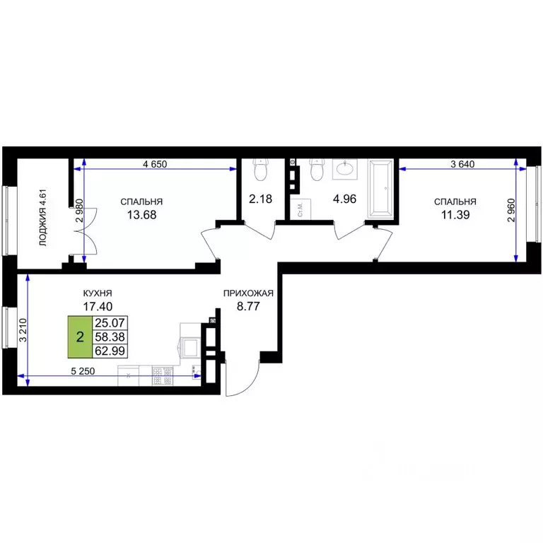 2-к кв. Калининградская область, Гурьевск Включи жилой комплекс (62.99 ... - Фото 1