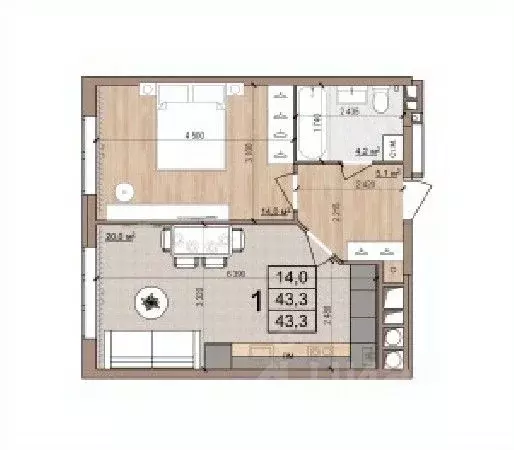 1-к кв. Рязанская область, Рязань Медицинская ул., 3 (43.3 м) - Фото 0