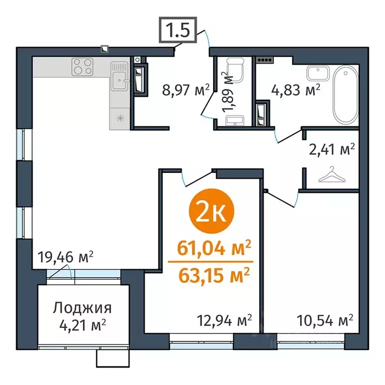 2-к кв. Тюменская область, Тюмень ул. Краснооктябрьская, 12 (61.04 м) - Фото 0