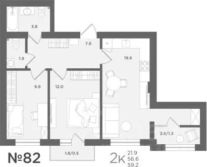 2-к кв. Калининградская область, Пионерский МС18 жилой комплекс (56.6 ... - Фото 1