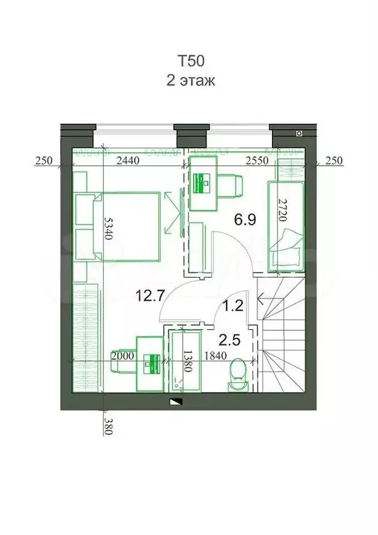 3-к. квартира, 48,5 м, 1/2 эт. - Фото 1