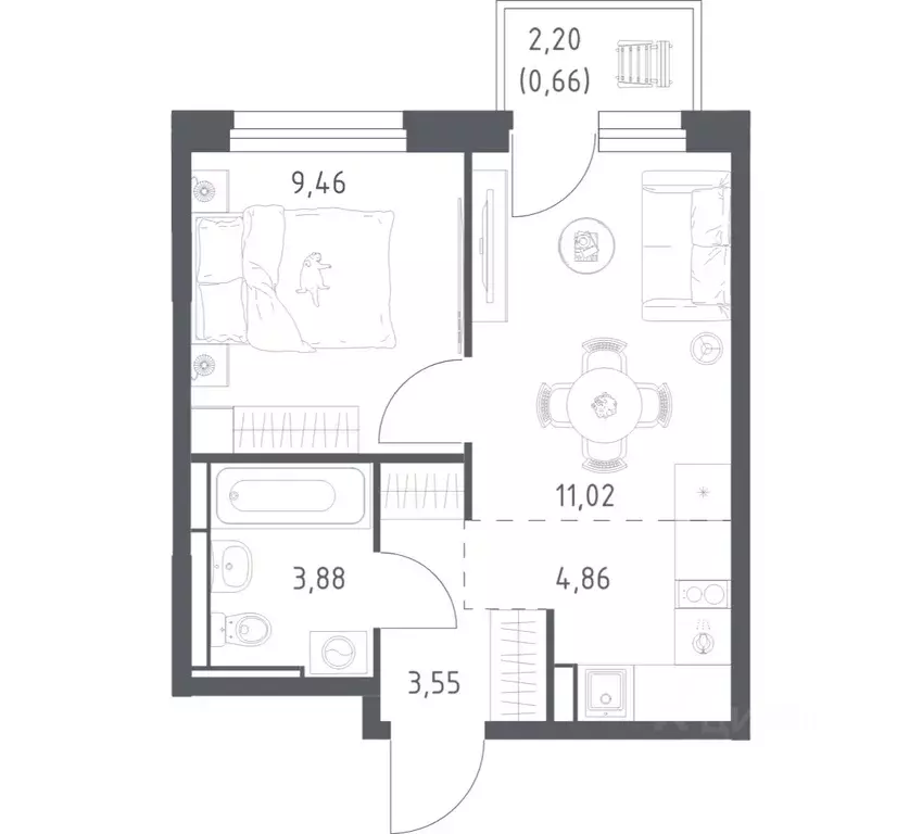 1-к кв. Московская область, Домодедово городской округ, с. Ям ул. ... - Фото 1