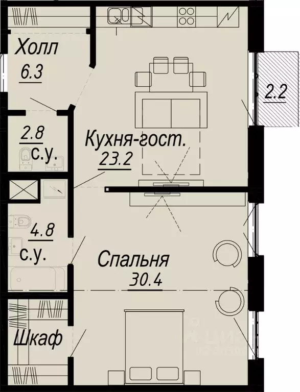 1-к кв. Санкт-Петербург наб. Реки Карповки, 27 (68.6 м) - Фото 0