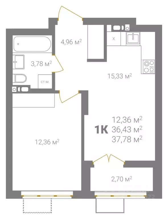 1-к кв. Нижегородская область, Нижний Новгород Ветеринарная ул. (37.78 ... - Фото 2