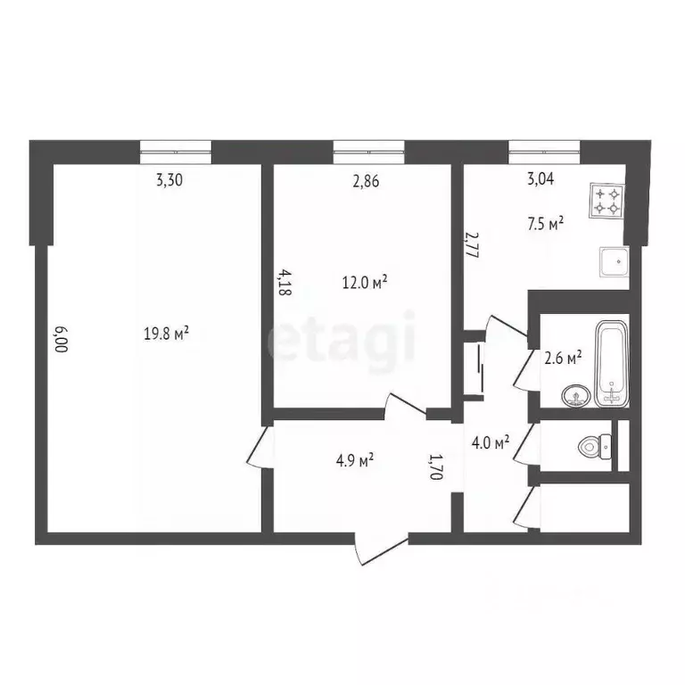 2-к кв. Амурская область, Благовещенск ул. Василенко, 13 (53.4 м) - Фото 1