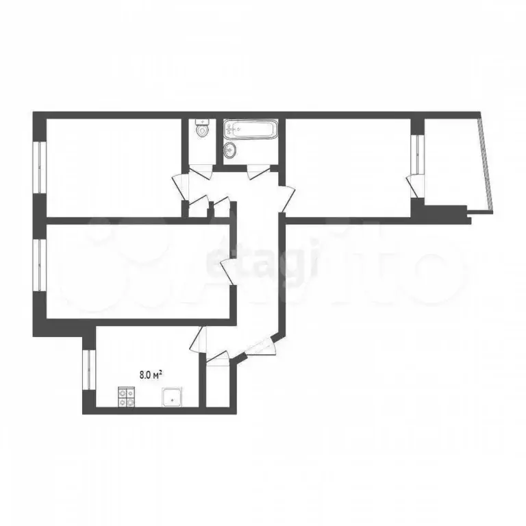 3-к. квартира, 65,7 м, 2/9 эт. - Фото 0