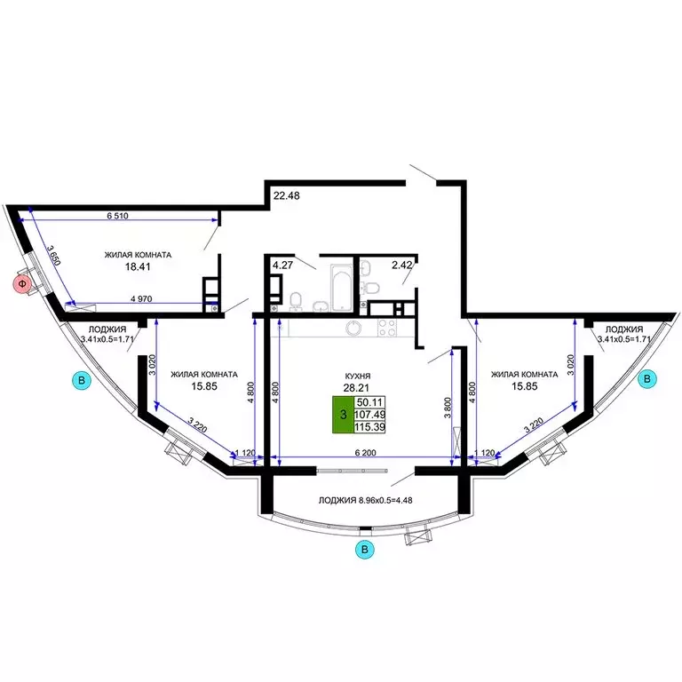 3-комнатная квартира: Краснодар, Воронежская улица, 47/35 (115.39 м) - Фото 0