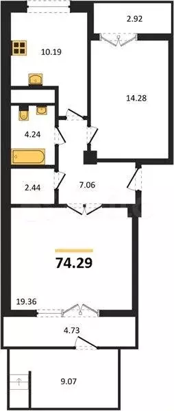 2-к. квартира, 74,3 м, 1/9 эт. - Фото 1