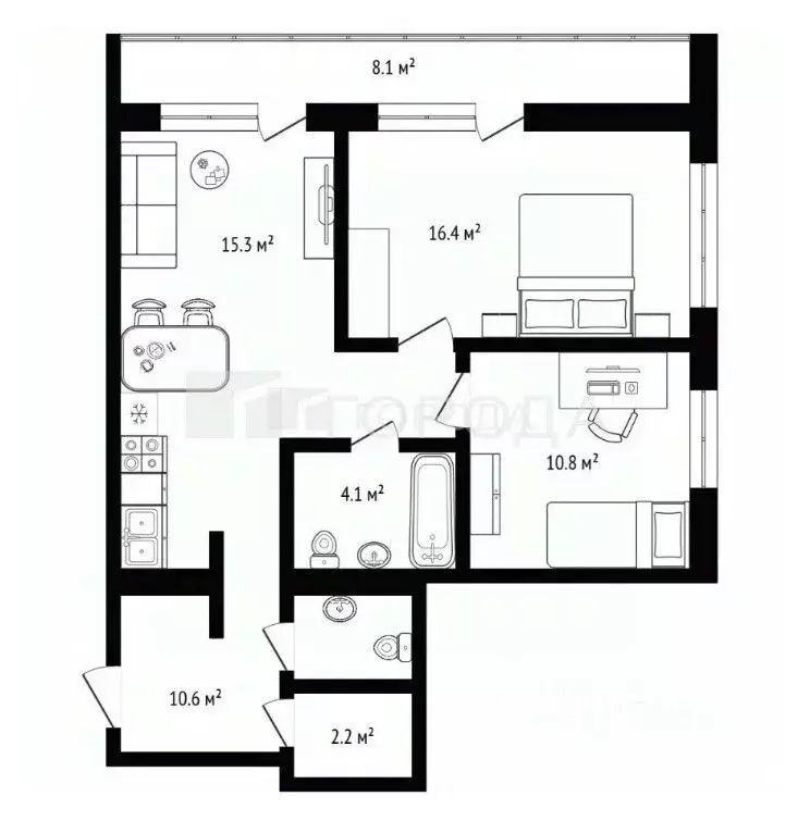2-к кв. Новосибирская область, Новосибирск ул. Аэропорт, 88 (72.0 м) - Фото 1