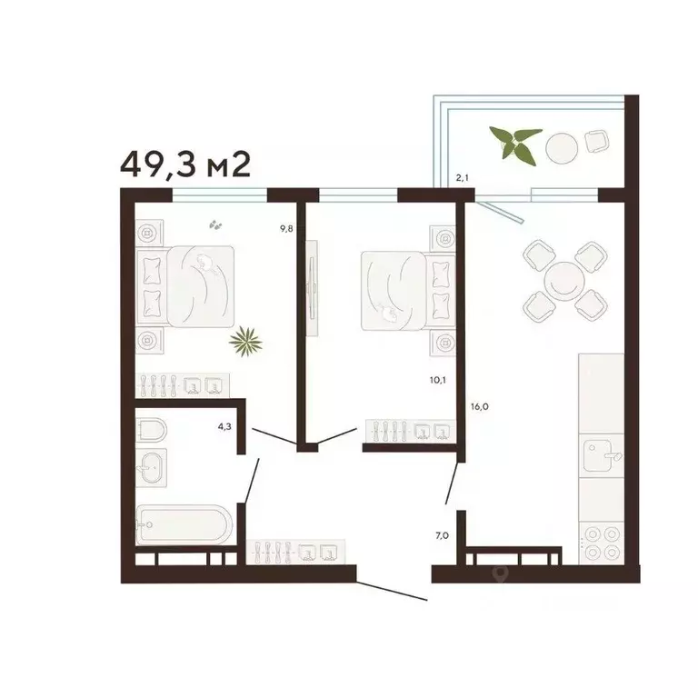 2-к кв. Приморский край, Владивосток Луговая ул. (49.3 м) - Фото 1