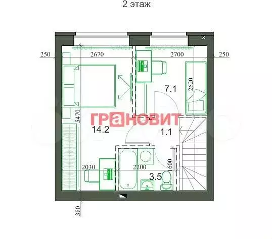 2-к. квартира, 54 м, 2/2 эт. - Фото 1