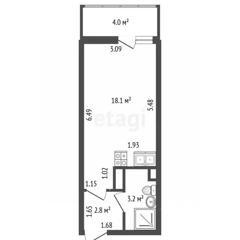 Студия Санкт-Петербург ул. Генерала Кравченко, 7к3 (24.1 м) - Фото 2