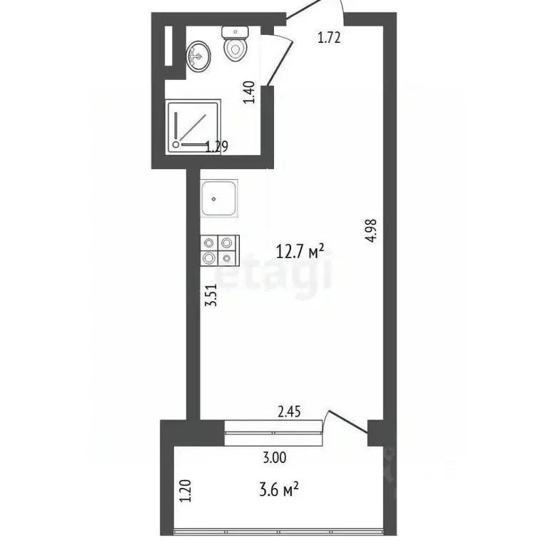 Студия Тюменская область, Тюмень Шаимский проезд, 9 (12.7 м) - Фото 2