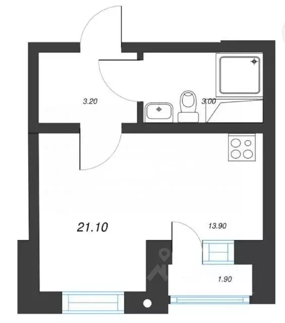 Студия Санкт-Петербург ул. Чарушинская, 32 (21.1 м) - Фото 2