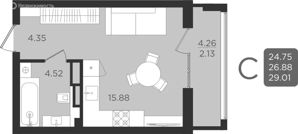 Квартира-студия: Калининград, улица Старшины Дадаева, 55к2 (26.88 м) - Фото 1
