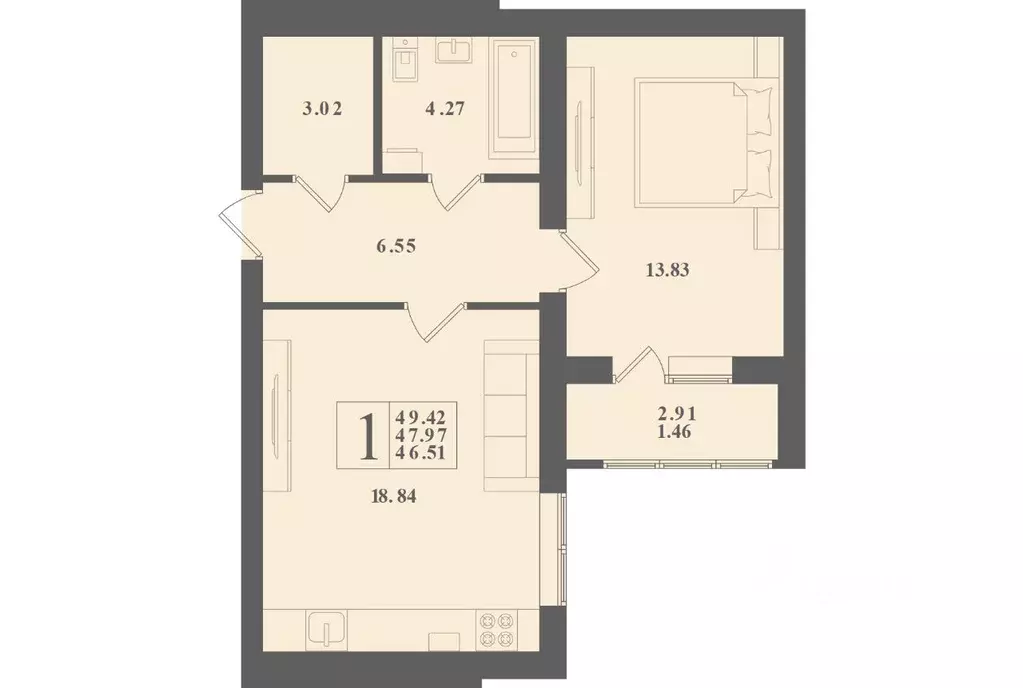 1-к кв. Калининградская область, Зеленоградский муниципальный округ, ... - Фото 1
