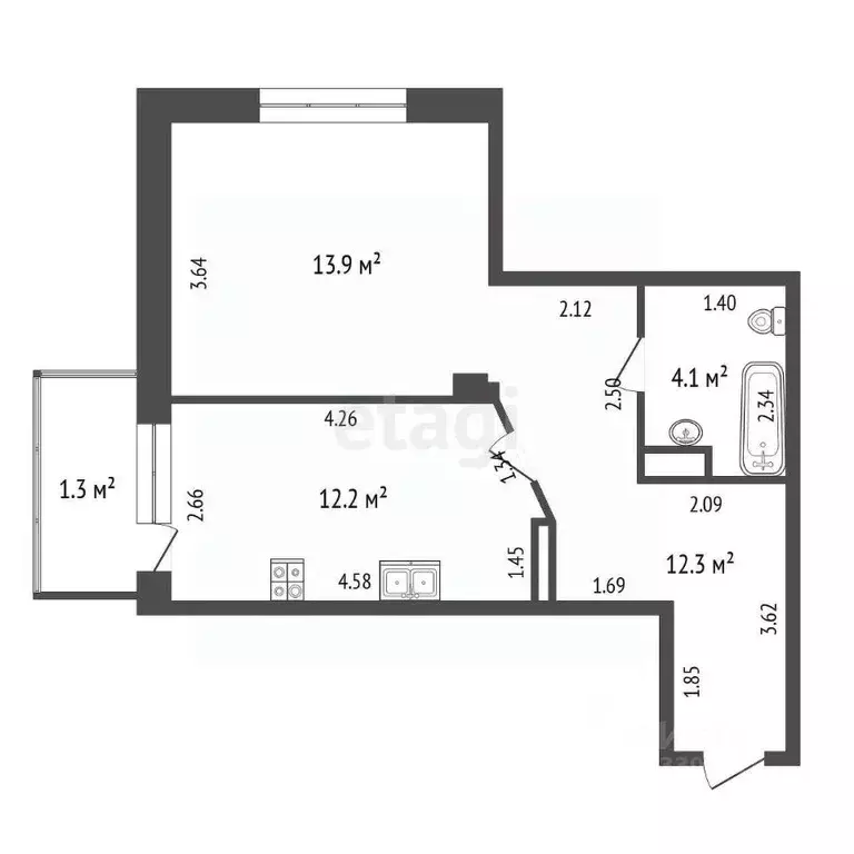 1-к кв. Омская область, Омск ул. Дианова, 27 (43.0 м) - Фото 1