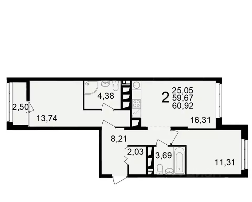 2-к кв. Рязанская область, Рязань ул. Чкалова (59.67 м) - Фото 1