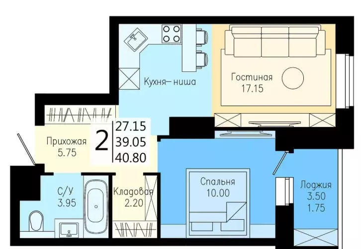 Продаётся 1-к квартира, 40.8 м - Фото 0
