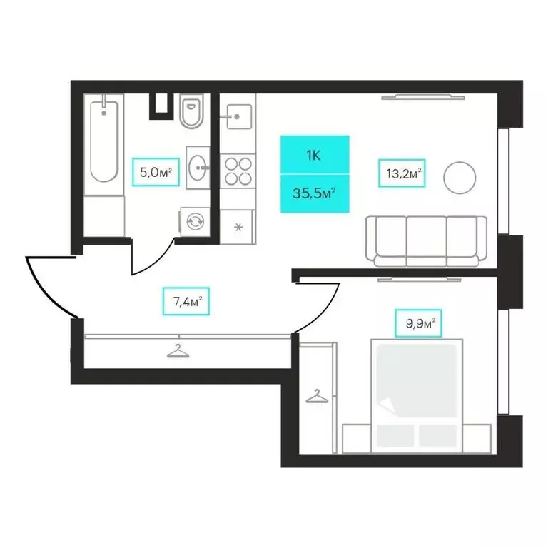 1-комнатная квартира: Тюмень, улица Червишевский Тракт, 25 (35.5 м) - Фото 1