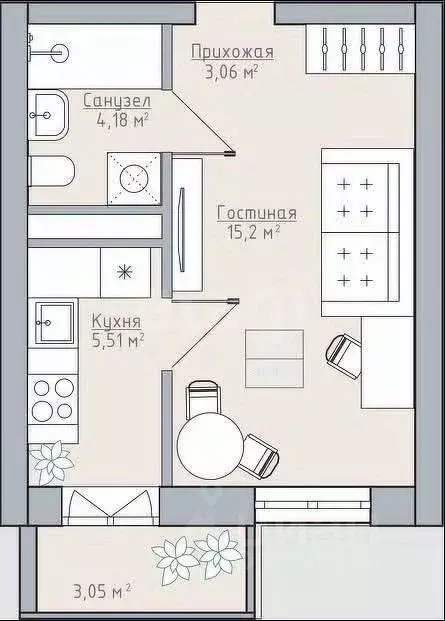 1-к кв. Татарстан, Казань ул. Волкова, 12 (26.4 м) - Фото 2