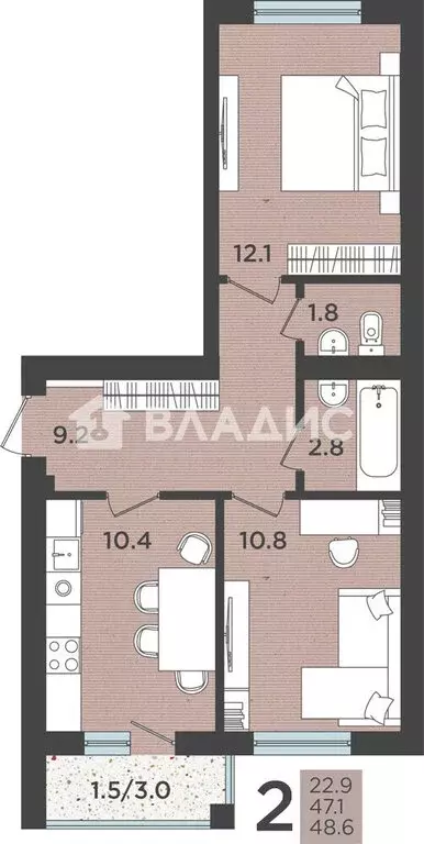2-комнатная квартира: Пионерский, Октябрьская улица, 2Б (51 м) - Фото 1