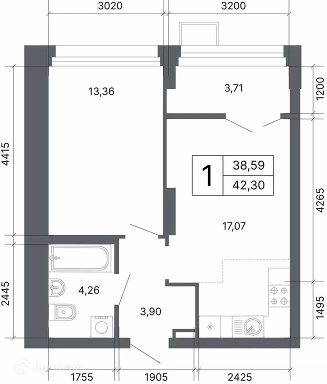 Продаётся 1-к квартира, 42 м - Фото 1